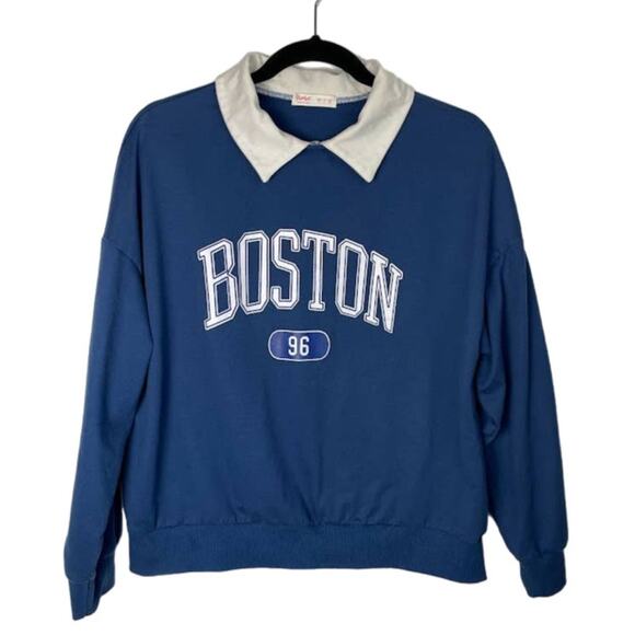 Romwe Boston University Style Sweatshirt Academia Pullover Tennis Prep Book Club - Picture 1 of 13